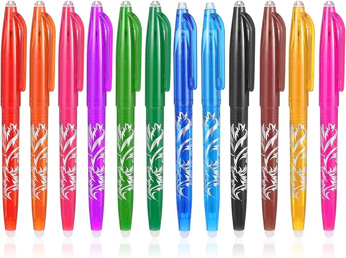 12pcs Heat Erasable Pens for Fabric, Fabric Marking Pens Fabrics Markers No Ghost Lines, Disappearing Ink for Precise Marking for Quilting Sewing Embroidery DIY Dressmaking Fabrics Tailors Chalk