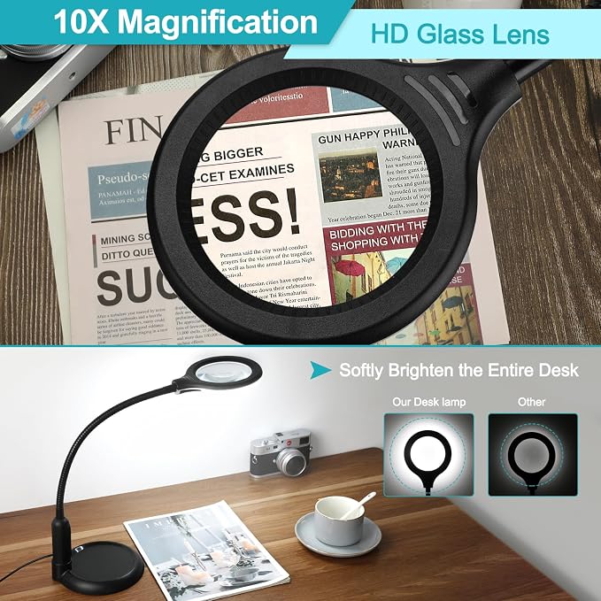 10X Magnifying Glass with Light and Clamp, 5 Color Modes Stepless Dimmable - Image 5