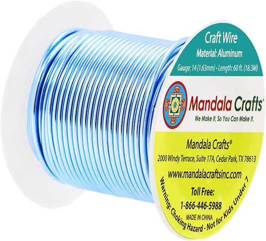 Mandala Crafts 14 Gauge Anodized Aluminum Craft Wire for Jewelry Making - 60 FT Colored Flexible Ice Blue Wire - Bendable for Bonsai Armature Crafting Sculpting