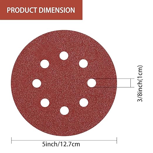 150pcs 60 Grit Sanding Discs, 5-Inch 8-Hole Sandpaper, for Woodworking or Automotive