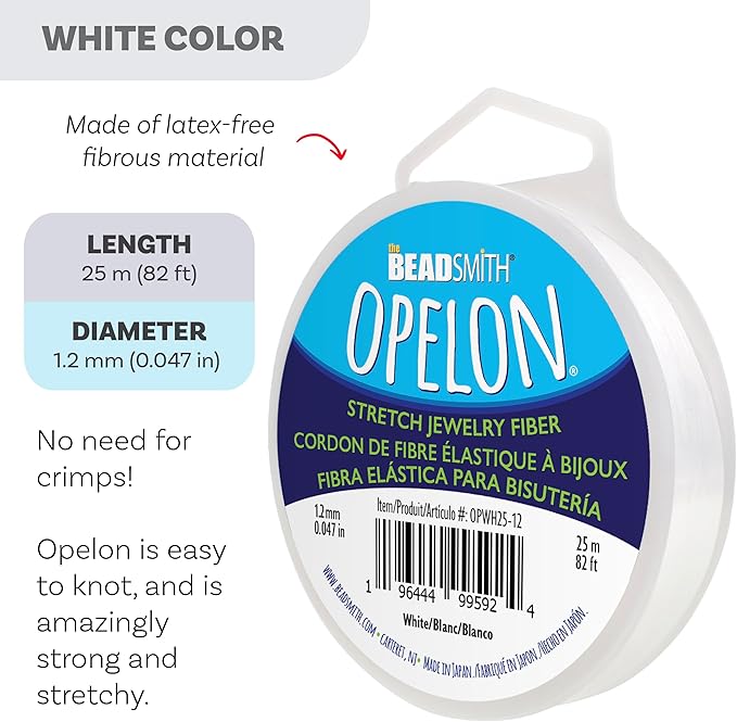 The Beadsmith Opelon Stretch Cord – Elastic Beading Fiber, White, 1.2 mm Diameter, 25 Meters (82 ft) Spool