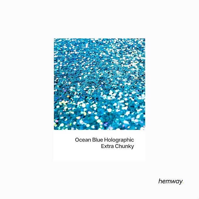 Hemway Polyurethane & Epoxy Resin Glitter 100g / 3.5oz Metallic Crystal Flake Additive for Flooring Jewelry Tumblers Glass Pigment - Extra Chunky (1/24" 0.040" 1mm) - Ocean Blue Holographic