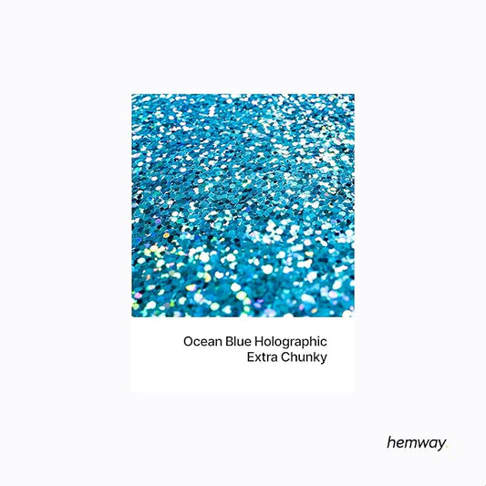 Hemway Polyurethane & Epoxy Resin Glitter 100g / 3.5oz Metallic Crystal Flake Additive for Flooring Jewelry Tumblers Glass Pigment - Extra Chunky (1/24" 0.040" 1mm) - Ocean Blue Holographic