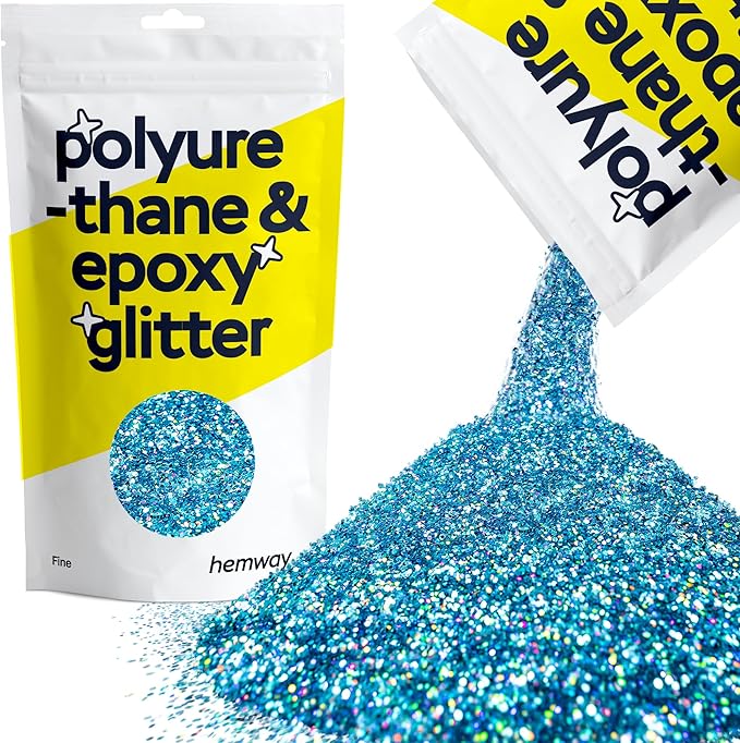 Hemway Polyurethane & Epoxy Resin Glitter 100g / 3.5oz Metallic Crystal Flake Additive for Flooring Jewelry Tumblers Glass Pigment - Fine (1/64" 0.015" 0.4mm) - Ocean Blue Holographic