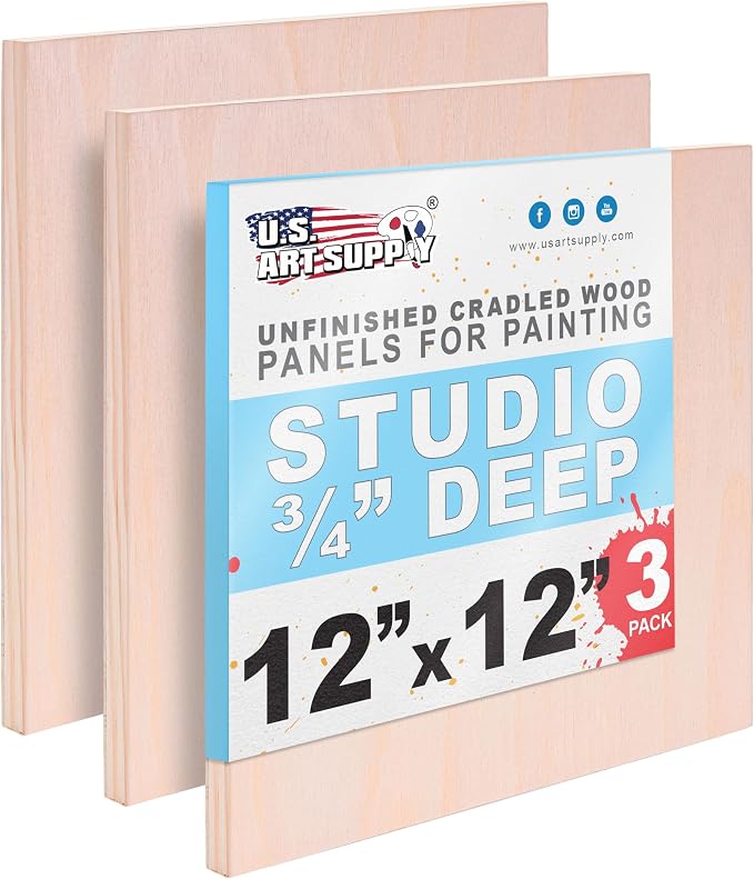 U.S. Art Supply 12" x 12" Unfinished Cradled Wood Panels by USArtSupply