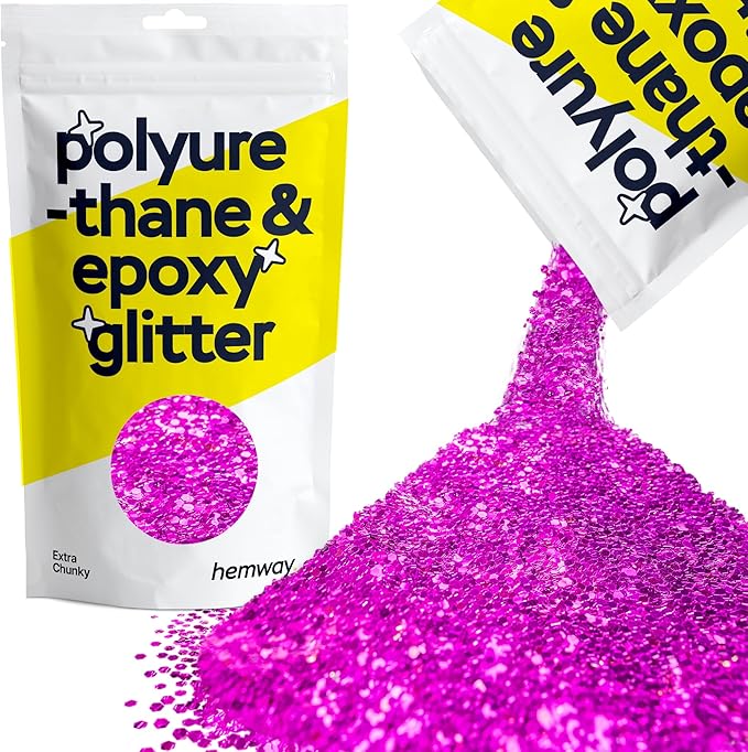 Hemway Polyurethane & Epoxy Resin Glitter 100g / 3.5oz Metallic Crystal Flake Additive for Flooring Jewelry Tumblers Glass Pigment - Extra Chunky (1/24" 0.040" 1mm) - Fuchsia Pink