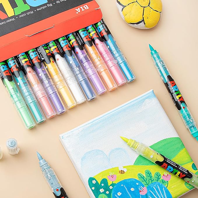 24 Colors Paint Markers, Dual-Color Acrylic Pens with Brush Tips, Double Tipped for Rocks & Art Supplies (12pcs/24colors)