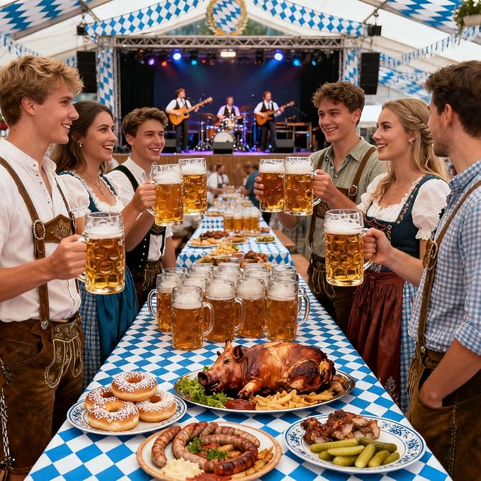 Iceyyyy 3 Pieces Oktoberfest Tablecloths-Blue and White Checkered Table Cloths - Image 5