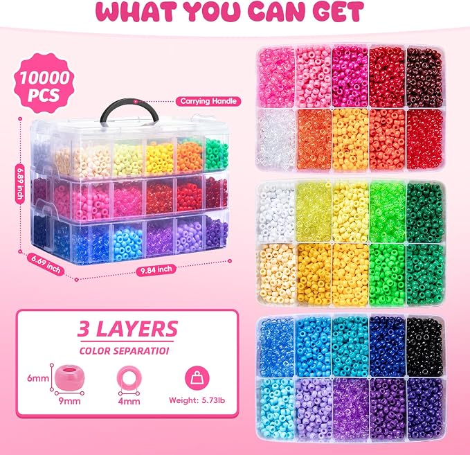 Simetufy 10000Pcs Pony Beads Bulk, 30 Colors Rainbow Kandi Beads - Image 3