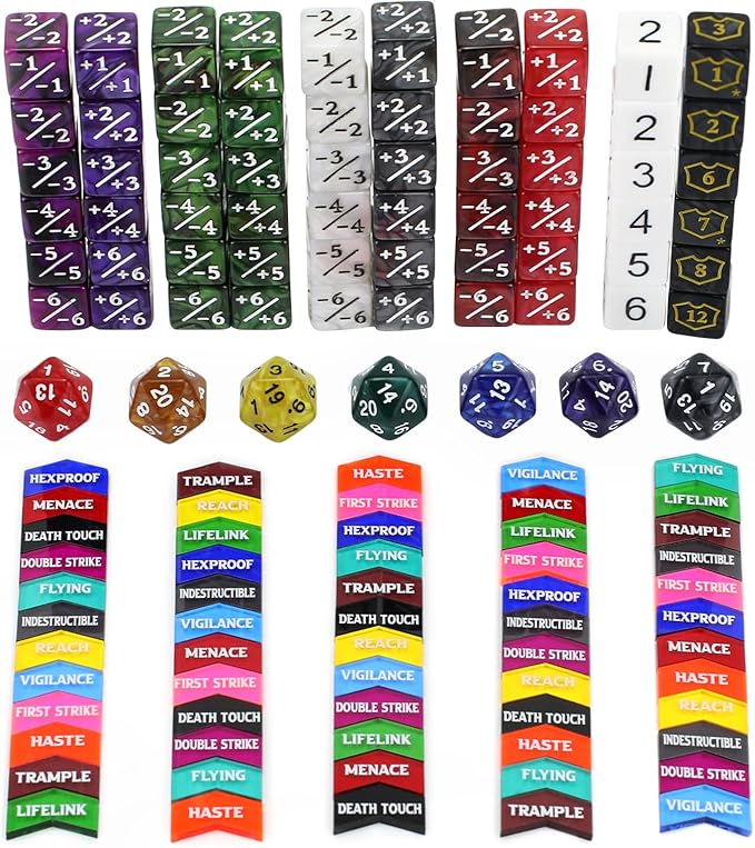 130PCS MTG Keyword Counters Tokens & MTG Life Counter Dice Set for Magic Card Accessories, Compatible with MTG CCG Card Gaming Accessories