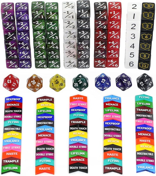130PCS MTG Keyword Counters Tokens & MTG Life Counter Dice Set for Magic Card Accessories, Compatible with MTG CCG Card Gaming Accessories