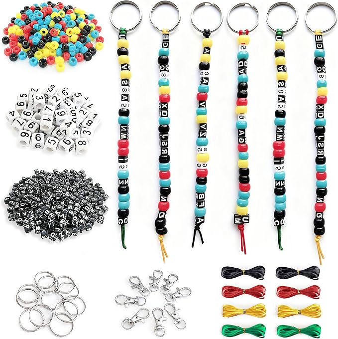 BIGCOMER 568Pcs DIY Bead Keychain Making Kit – Alphabet Letter Beads & Key by Unknown