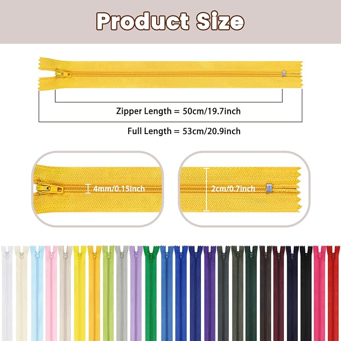 Zippers for Sewing, DOITEM 24 pcs 50cm/20 Inch Multicolor Nylon Coil Zippers - Image 4