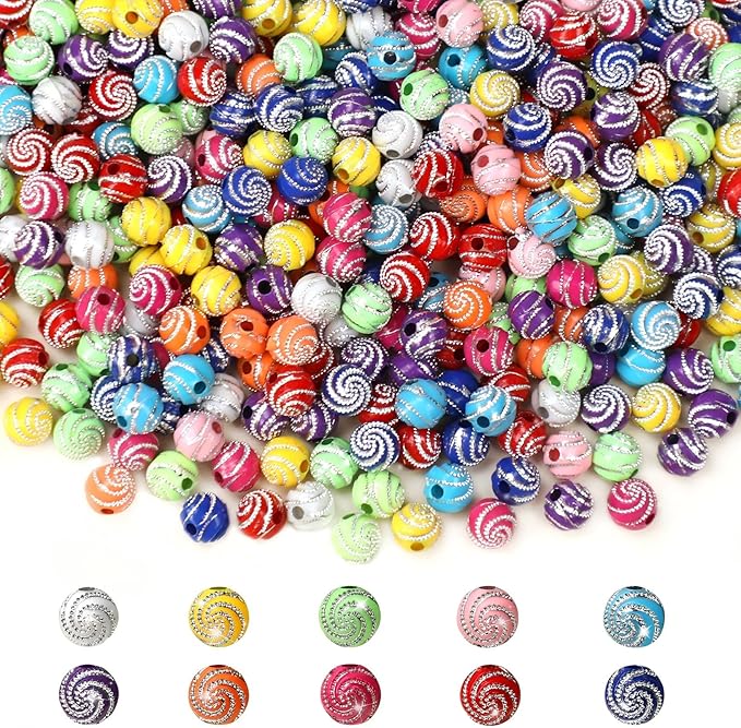 1000PCS 8mm Acrylic Beads for Bracelets, Colorful Round Sparkle Spiral Bead by TOBETOPTOOLER
