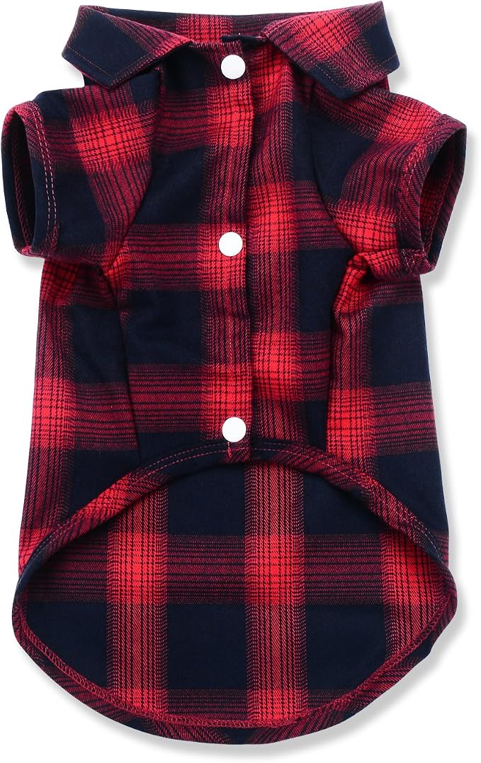 Koneseve Dog Shirt Pet Plaid Clothes T-Shirt Sweater Matching Breathable by Koneseve