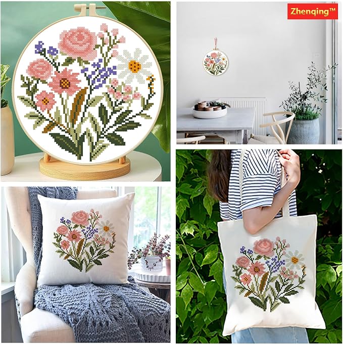 Zhenqing Pink Floral Bouquet Cross Stitch Kit - Image 8
