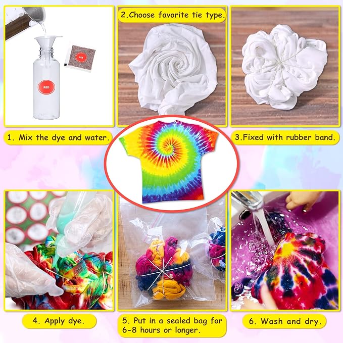 Tie Dye Kit, 35 Colours Fabric Tyedyedye Kit | Non-Toxic, - Image 6