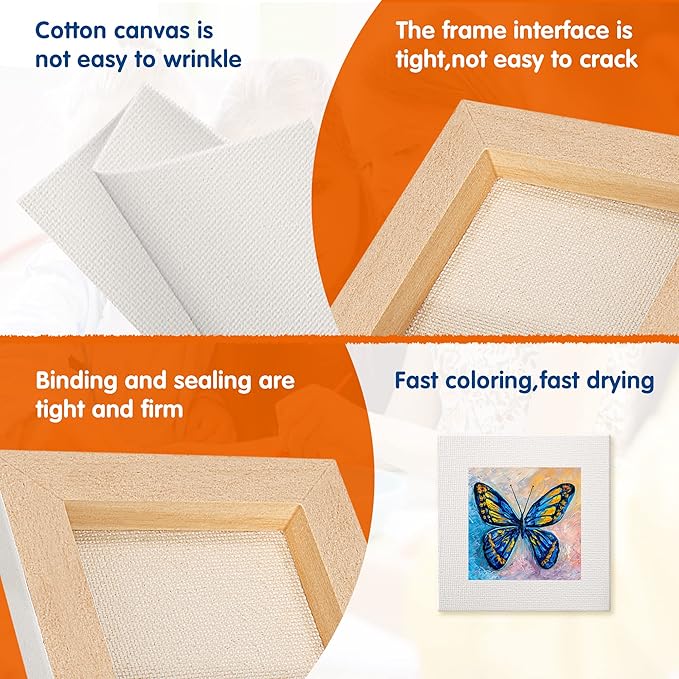 FIXSMITH Mini Stretched Canvas - 24 Pack 3 x 3 Inch, 2/5” Profile Small Square Canvases, 100% Cotton Art Primed Little Blank Canvas, Home Decor Project, Art Supplies for Acrylic Oil Painting