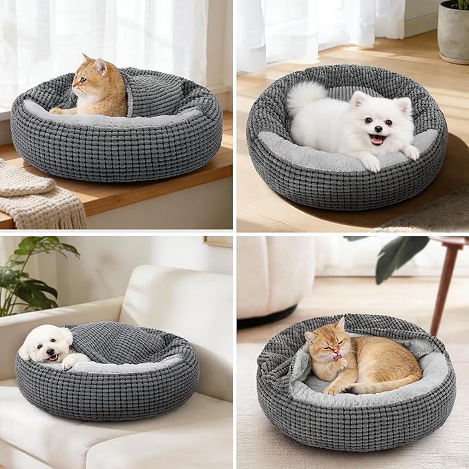 SIWA MARY Small Dog Bed with Attached Blanket, Cozy Donut Cuddler Anti-Anxiety - Image 6