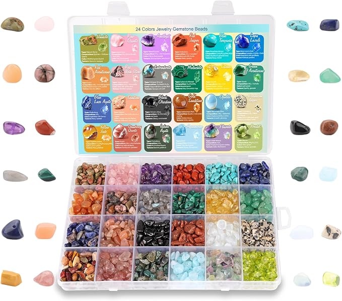 Crystal Chips Beads for Jewelry Making, 24 Colors Natural Gemstone Beads Making by RisyfjewJewelry