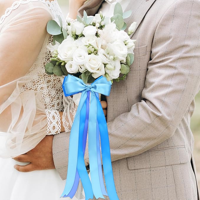 1 Inch Blue Satin Ribbons for Crafts, 6 Rolls Single-Faced Blue Assorted Ribbons for Gift Wrapping Flower Bouquet Wedding Invitations Bridal Shower Hair Bows Garland Party Decor