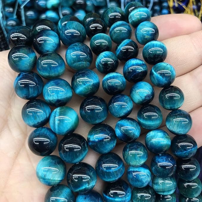 76PCS 10mm Blue Tiger Eye Gemstone Loose Beads Natural Round Loose Stone Beads for Jewelry Making DIY Bracelet Necklace Earrings 2 Strand 32"