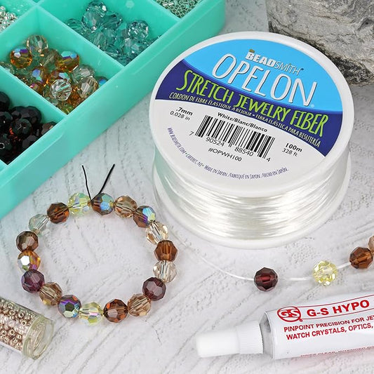 The Beadsmith Opelon Stretch Cord – Elastic Beading Fiber, White, 0.7 mm Diameter, 100 Meters (328 ft) Spool