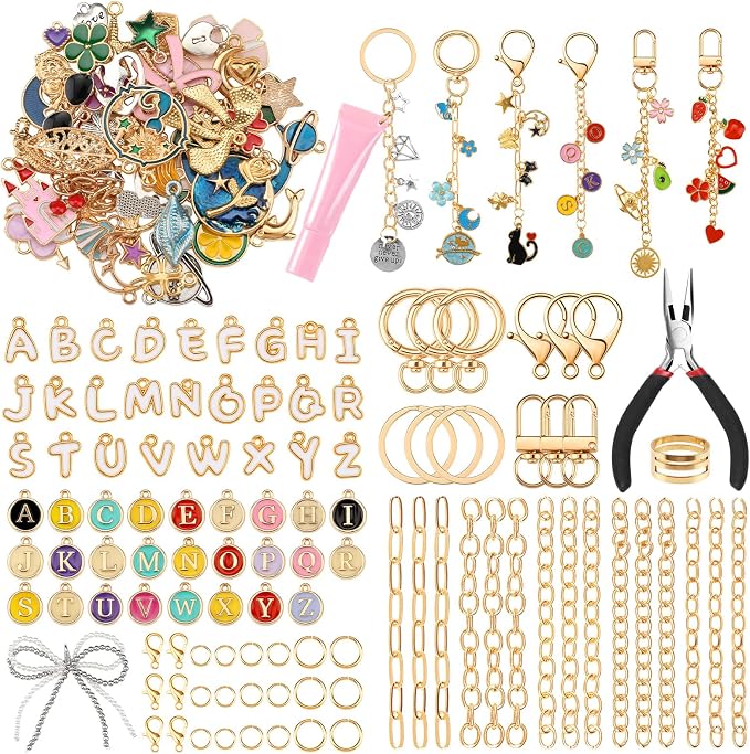 BESARME 413PCS Charms Lip Gloss Keychain Making Kit DIY Keychains Including Key by BESARME