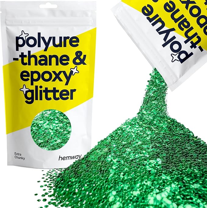 Hemway Polyurethane & Epoxy Resin Glitter 100g / 3.5oz Metallic Crystal Flake Additive for Flooring Jewelry Tumblers Glass Pigment - Extra Chunky (1/24" 0.040" 1mm) - Emerald Green