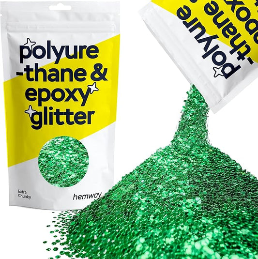 Hemway Polyurethane & Epoxy Resin Glitter 100g / 3.5oz Metallic Crystal Flake Additive for Flooring Jewelry Tumblers Glass Pigment - Extra Chunky (1/24" 0.040" 1mm) - Emerald Green