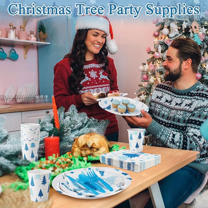Pickmesh 400 Pcs Winter Party Supplies Blue Silver Xmas Tree Snowflake - Image 4