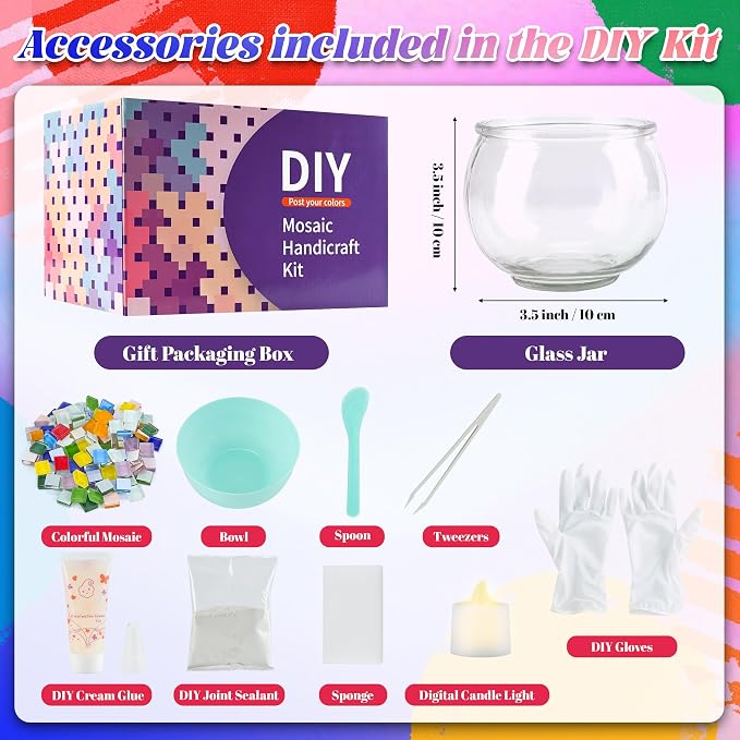 Joyclub DIY Mosaic Candle Holder Kit Mosaic Kits - Image 3