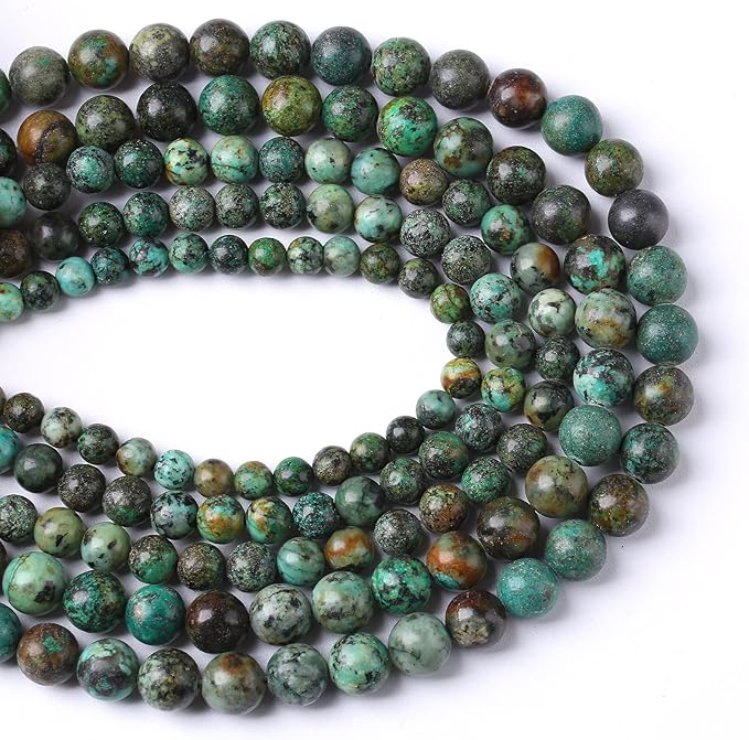 10mm 76pcs Natural African Turquoise Stone Beads for Jewelry Making Round Loose Gemstone Beads DIY Bracelet Necklace Earrings 32" 2 Strands