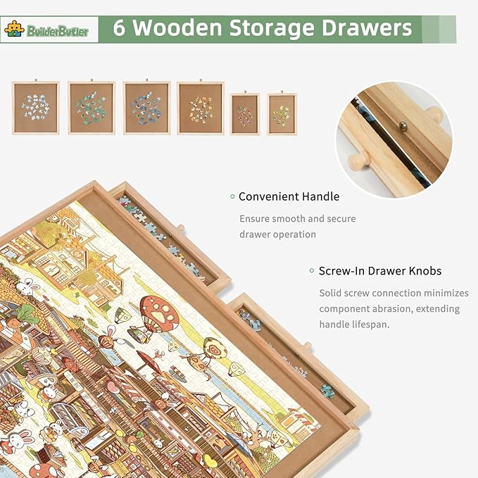 1500 Pieces Rotating Puzzle Board with 6 Drawers,34.25"x25.2" Portable Wooden Jigsaw Puzzle Table with Lazy Susan Spinning Cover