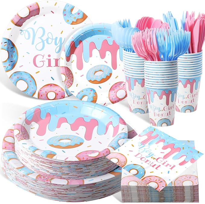 Pickmesh 400 Pcs Donut Themed Gender Reveal Party Supplies Include Boy or Girl by Pickmesh
