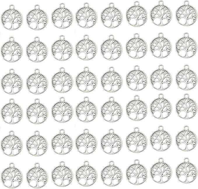 YYaaloa Pack of 50 Tibetan Tree of Life Charms; Silver, Mixed Smooth Metal by YYaaloa