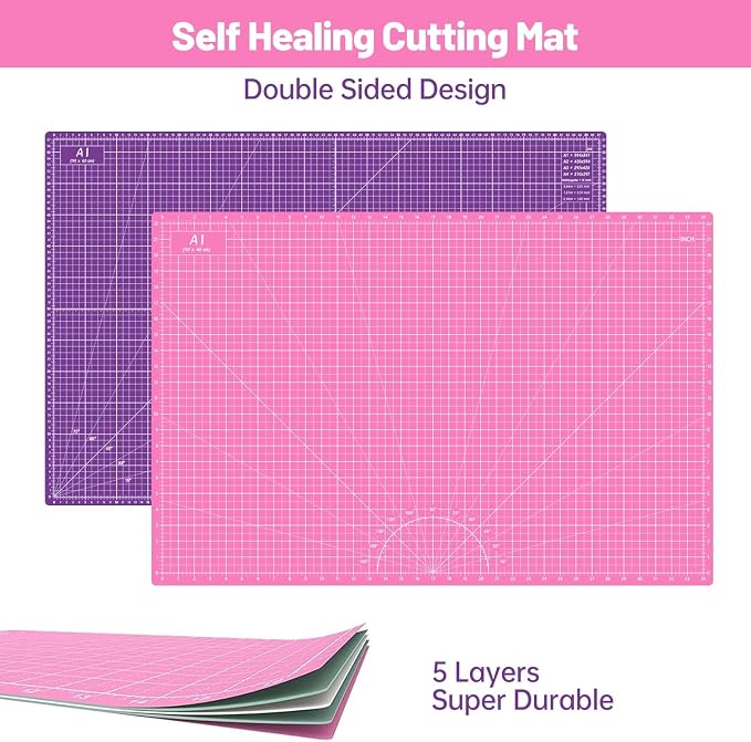 Rotary Cutter Set Pink- Quilting Kit incl. 45mm Fabric Cutter, 5 Replacement - Image 4