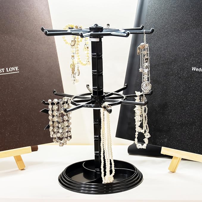 2 Tier Rotating Jewelry Display Stand, Necklace Holder, Jewelry Tree Stand - Image 3