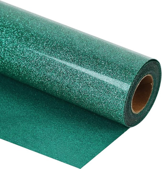 guangyintong HTV Glitter Green Roll, 12''x8ft Iron on Vinyl for T-Shirts, Easy to Cut & Weed for Heat Vinyl Design