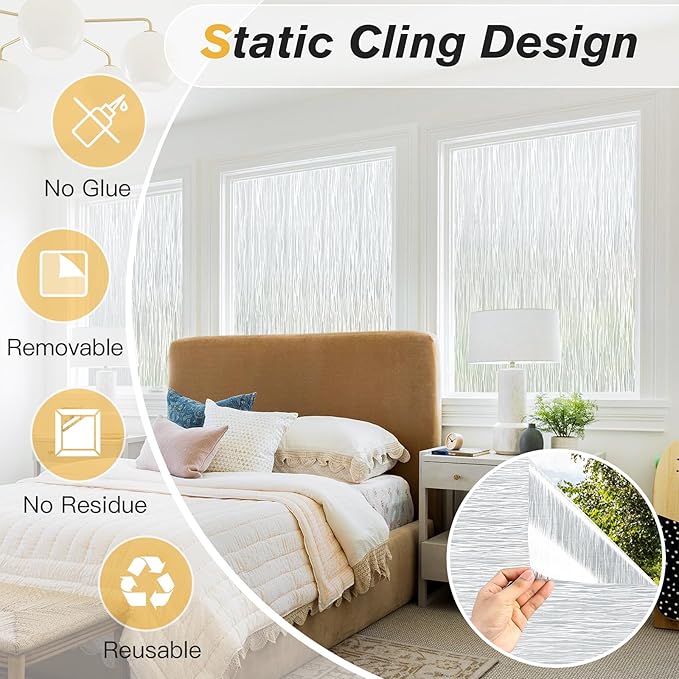 Haton Window Privacy Film, Frosted Glass Privacy Window Clings, Sun Blocking Frosting Opaque Coverings, Static Cling Removable Decorative Stickers for Home Door, Non-Adhesive 23.6" x 157.4"