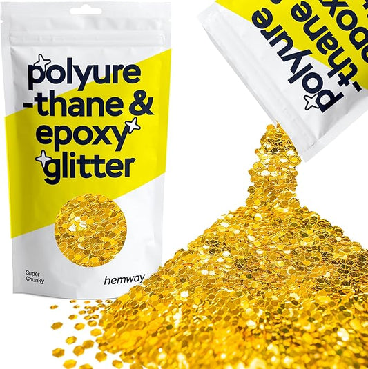 Hemway Glitter for Resin 100g Gold Metallic Crystals for Epoxy Craft Super Chunky Flakes Tumblers Wax Melt