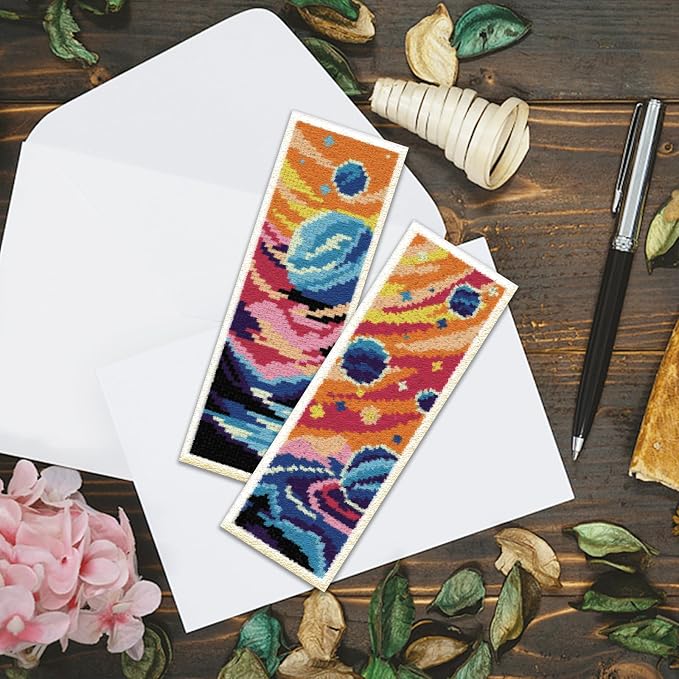 ACRNIGHEET 6PCS Cross Stitch Bookmark Kits Cosmic Planet Pattern Counted Cross - Image 4