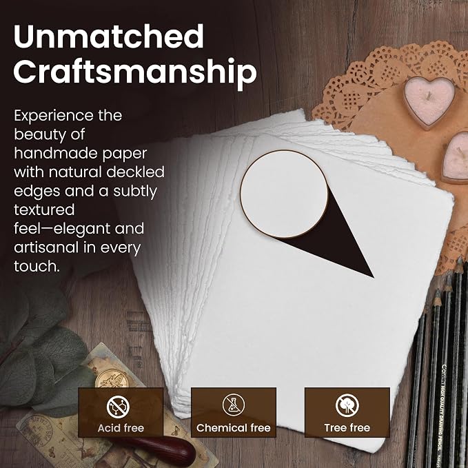 LEATHER VILLAGE Offwhite Deckled Edge Handmade Watercolor Paper 4x6 | 50 Sheets - Image 3