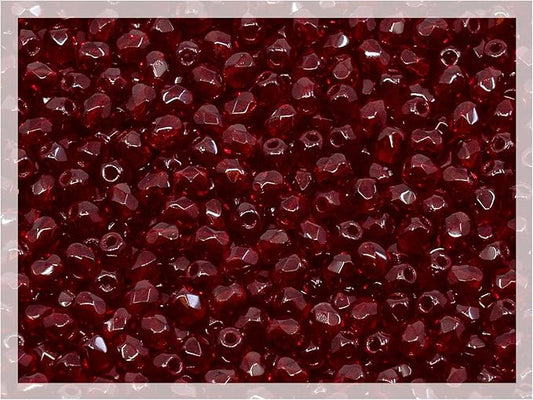 0.88 oz (25g, Approx. 600pcs) Faceted Fire Polished Pressed Czech Glass Beads 3mm (0.12in), Bohemian Dark Ruby Red - 90100