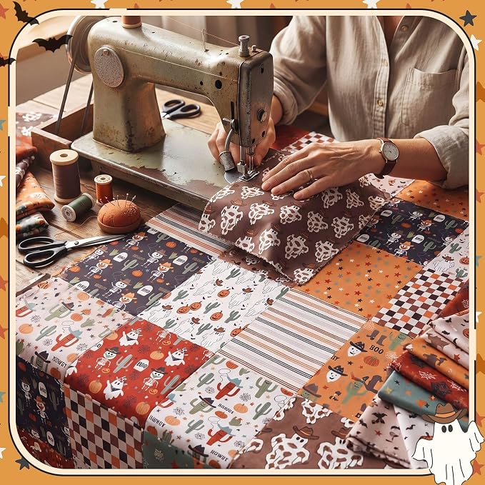 HunnmingRe 20 Pcs 10''x10'' Western Halloween Quilting Fabric Square Cowboy - Image 5