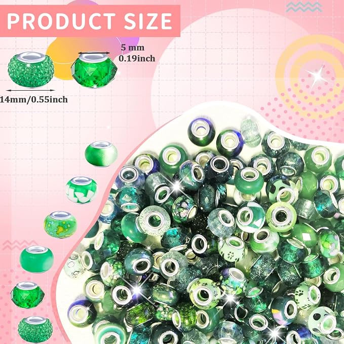 Large Hole Beads Spacer Beads Dark Green Assorted European Craft Big Beads - Image 2