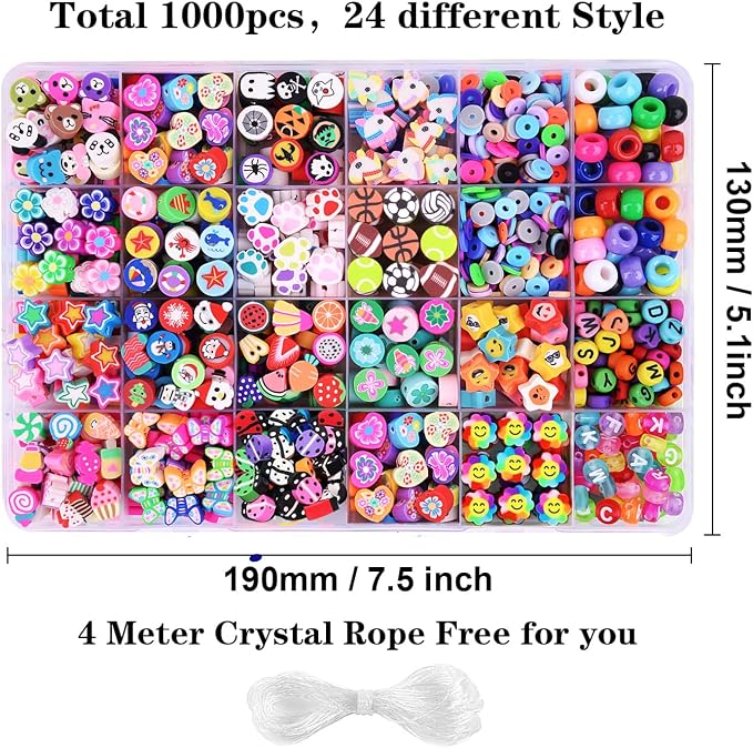 1000PCS Polymer Clay Beads Bracelet Making kit, 24 Style Cute Fun Beads Fruit - Image 4