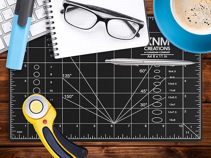 XNM Premium Self Healing Cutting Mat - 8 Inches by 11 inches - A4, 3 Layer Quality PVC Construction - Dual Sided, Imperial and Metric Grid Lines - Perfect for Cutting, Sewing, and Crafts