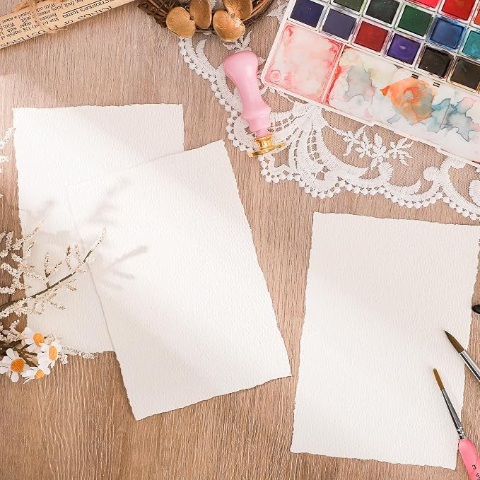 100 Sheets Deckled Edge Paper 5x7, 160 GSM Handmade Textured Paper | - Image 3