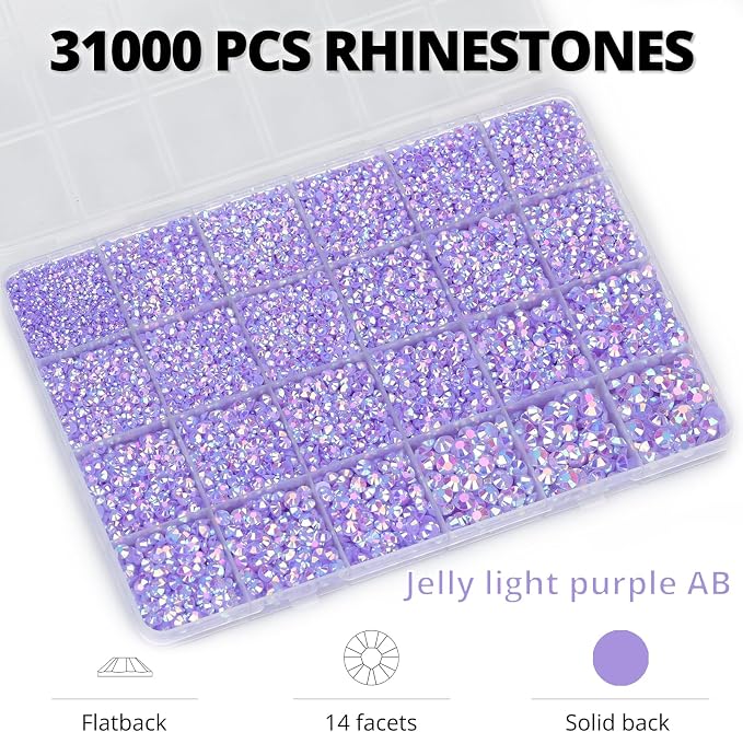 33000Pcs Lavender Rhinestones for Bedazzling, Mixed Sizes 2-6mm Bedazzler Kit - Image 3